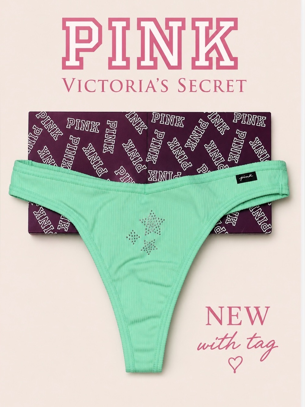 PINK Victoria’s Secret NWT  star design with rhinestones bling panty  Medium